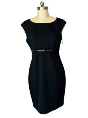 Calvin Klein Belted Black Midi Sheth Dress - NWT